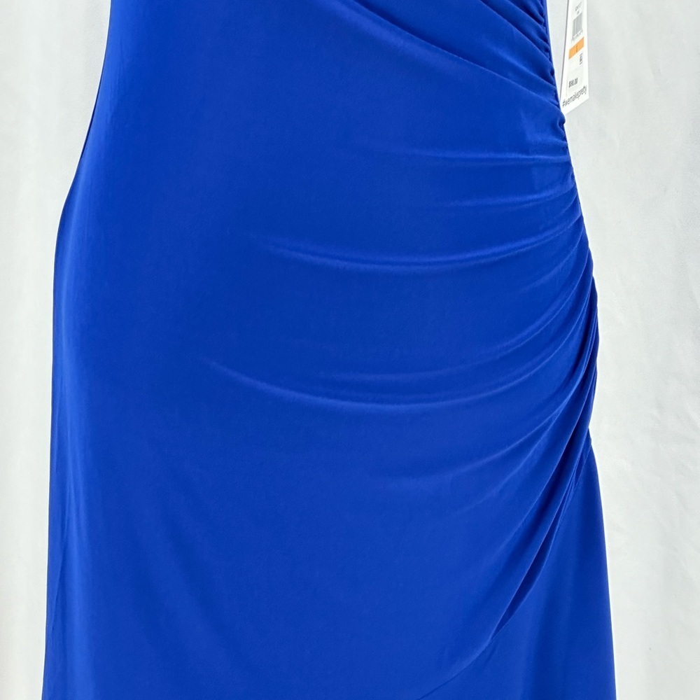 Kensie Short Sleeve Faux Wrap Side Ruched Midi Dress - Blue - size Small - Picture 6 of 13